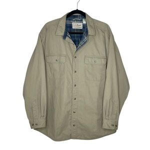 L.L. BEAN khaki and blue flannel lined heavyweight cotton Outdoor Shirt size XL